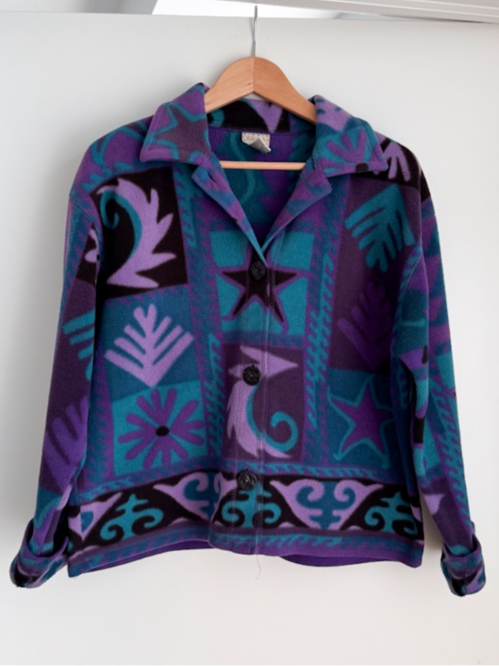 Vtg 1998 Sigrid Olsen Sport Fleece Jacket M Geometric Teal Purple Gorpcore